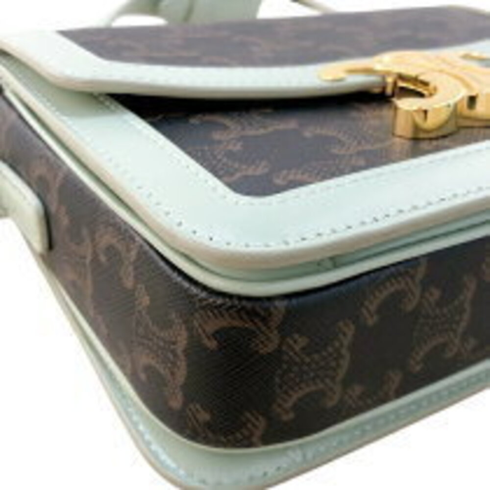 Celine Canvas Bag Green Leather Triomphe Calf Teen - Picture 6 of 11